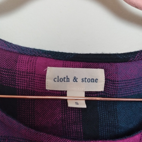 Anthropologie Cloth and Stone Pink and Teal Plaid Lace Up Back Top Size Small - Picture 11 of 13